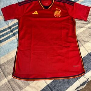 Adidas Red and Yellow Soccer Jersey with V-Neck and Crest